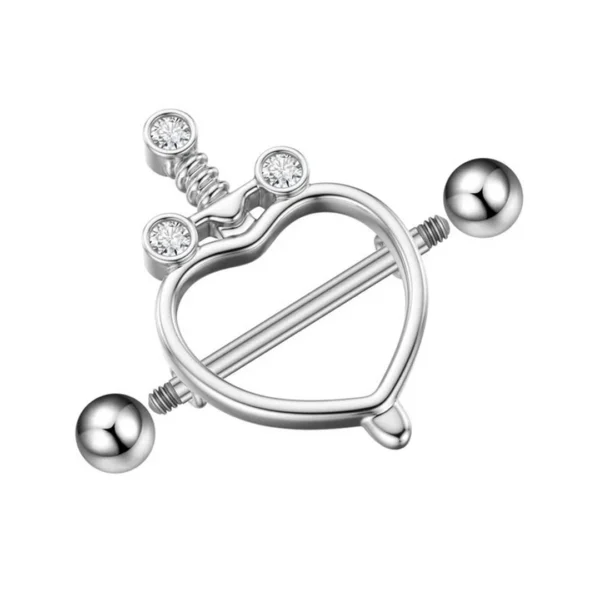 Piercing Téton Barbell 14 mm Cœur Poignard Zircons Acier Chirurgical Piercing Téton Barbell 14 mm Cœur Poignard Zircons Acier Chirurgical.