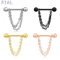 Piercing Téton Barbell & Double Chaîne Pendante Acier 316L.