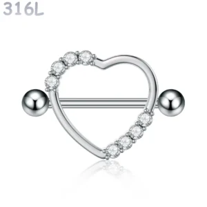 Piercing Téton Bouclier Cœur Zirconiums Acier 316L.
