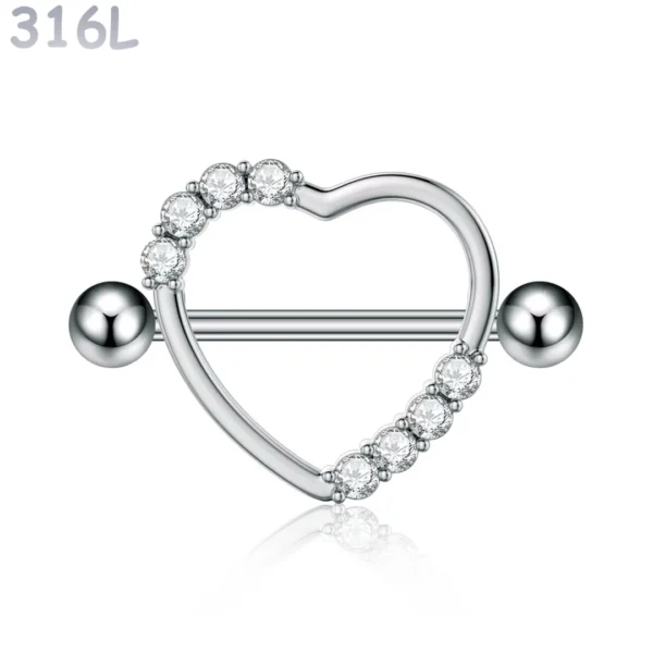 Piercing Téton Bouclier Cœur Zirconiums Acier 316L.