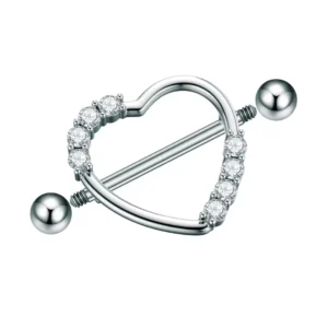Piercing Téton Bouclier Cœur Zirconiums Barbell 16 mm Acier 316L.