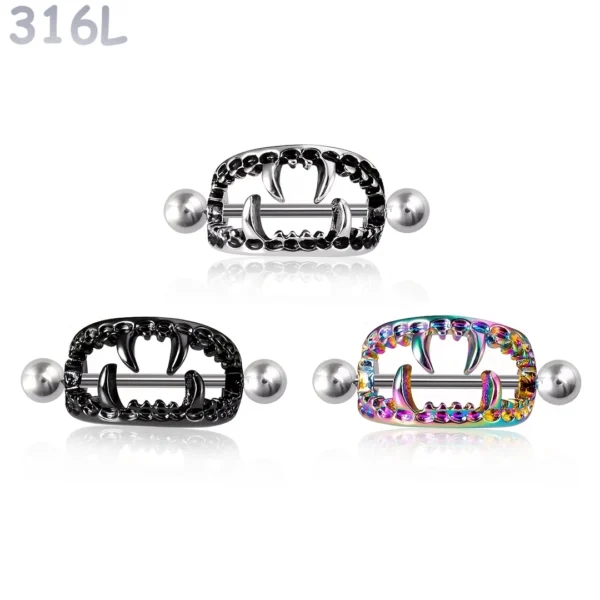 Piercing Téton Bouclier Crocs Vampire Acier 316L.
