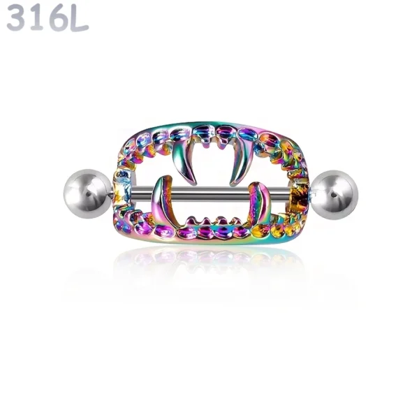 Piercing Téton Bouclier Crocs Vampire Acier 316L Multicolore PVD Piercing Téton Bouclier Crocs Vampire Acier 316L Multicolore PVD