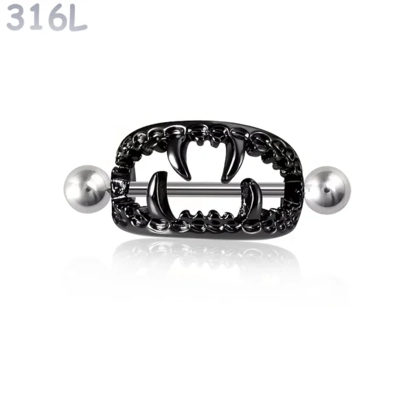 Piercing Téton Bouclier Crocs Vampire Acier 316L Noir PVD Piercing Téton Bouclier Crocs Vampire Acier 316L Noir PVD