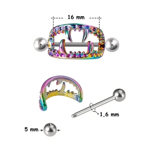 Piercing Téton Bouclier Crocs Vampire Acier Chirurgical (dimensions) Piercing Téton Bouclier Crocs Vampire Acier Chirurgical (dimensions)