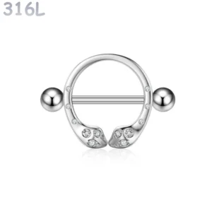 Piercing Téton Bouclier Serpent Double Tête Acier 316L.