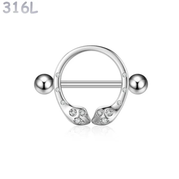 Piercing Téton Bouclier Serpent Double Tête Acier 316L.