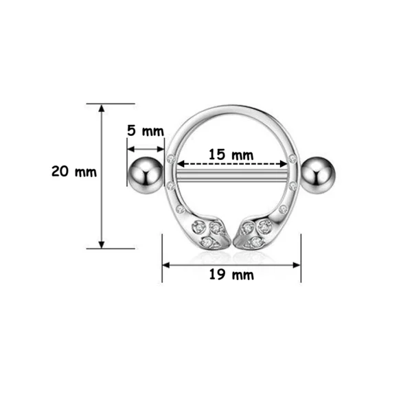 Piercing Téton Bouclier Serpent Double Tête Acier Chirurgical 316L (dimensions) Piercing Téton Bouclier Serpent Double Tête Acier Chirurgical 316L (dimensions).