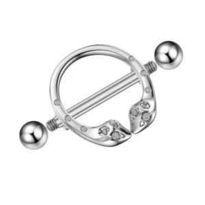 Piercing Téton Bouclier Serpent à Deux Têtes Acier Chirurgical.