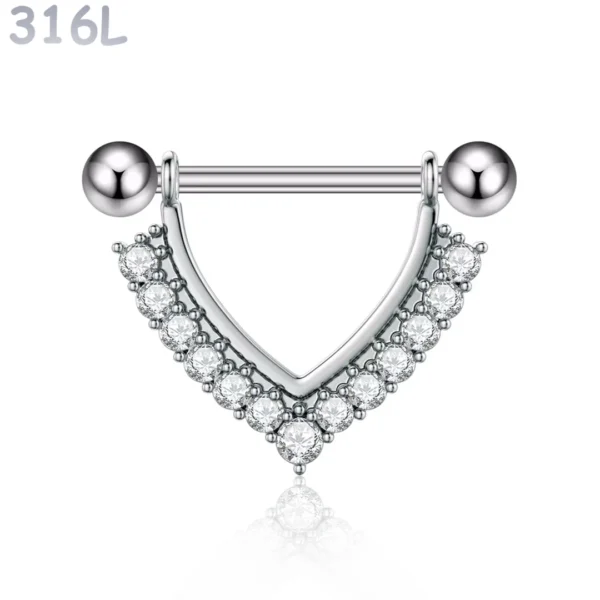 Piercing Téton V Pavé Zirconiums Acier 316L.