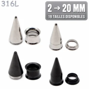 Taper & Tunnel Double Évasé Stretching 2-20 mm Acier 316L.