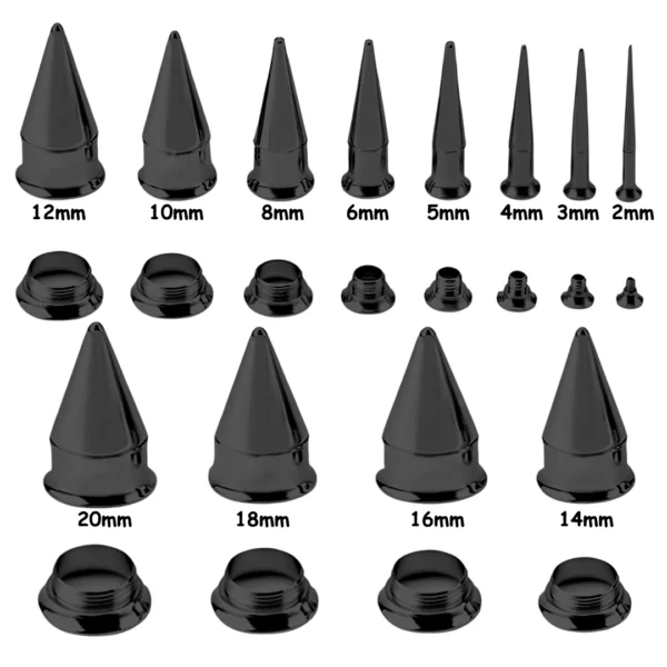 Taper & Tunnel Double Évasé Stretching 2 à 20 mm Acier 316L Noir PVD (dimensions) Taper & Tunnel Double Évasé Stretching 2 à 20 mm Acier 316L Noir PVD (dimensions).