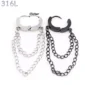 Boucles d'Oreilles Créoles Clicker Double Chaînes Pendantes Acier.