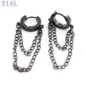 Boucles d'Oreilles Créoles Double Chaînes Pendantes Acier 316L Noir PVD.