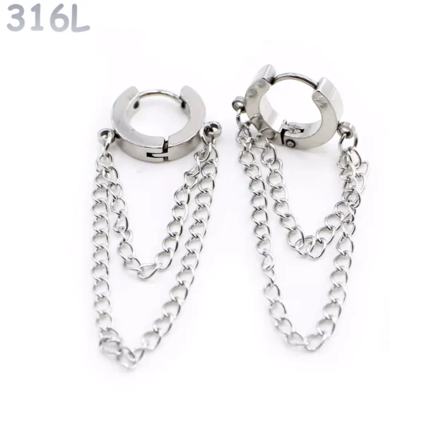 Boucles d'Oreilles Créoles Double Chaînes Pendantes Acier 316L Poli Boucles d'Oreilles Créoles Double Chaînes Pendantes Acier 316L Poli.