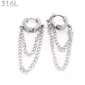 Boucles d'Oreilles Créoles Double Chaînes Pendantes Acier 316L Poli.