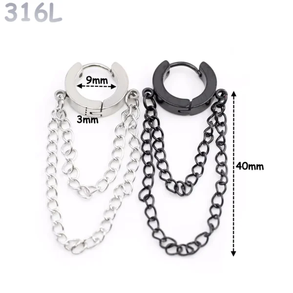 Boucles d'Oreilles Créoles Double Chaînes Pendantes Acier 316L (dimensions) Boucles d'Oreilles Créoles Double Chaînes Pendantes Acier 316L (dimensions).