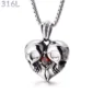 Collier Double Tête de Mort Cœur Acier 316L.