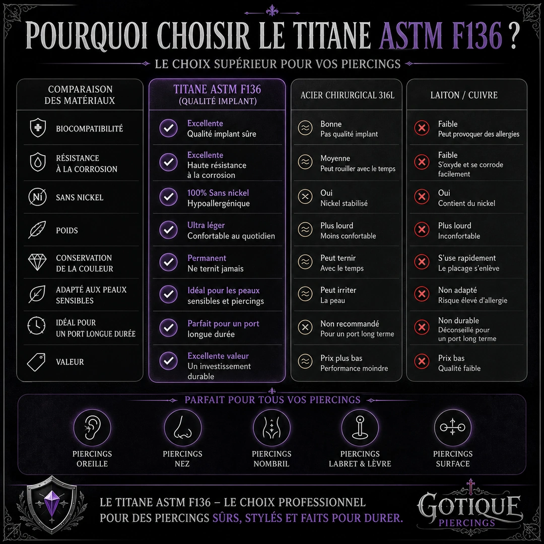 Comparaison des matériaux de piercing - Tableau détaillé.