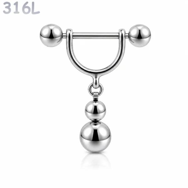 Piercing Téton Double Boule Pendante Acier 316L.