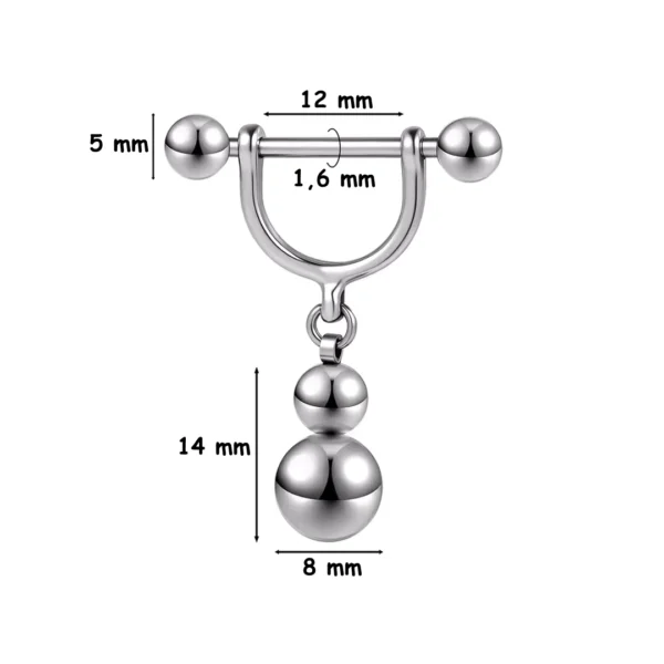 Piercing Téton Double Boule Pendante Acier Inoxydable (dimensions) Piercing Téton Double Boule Pendante Acier Inoxydable (dimensions)
