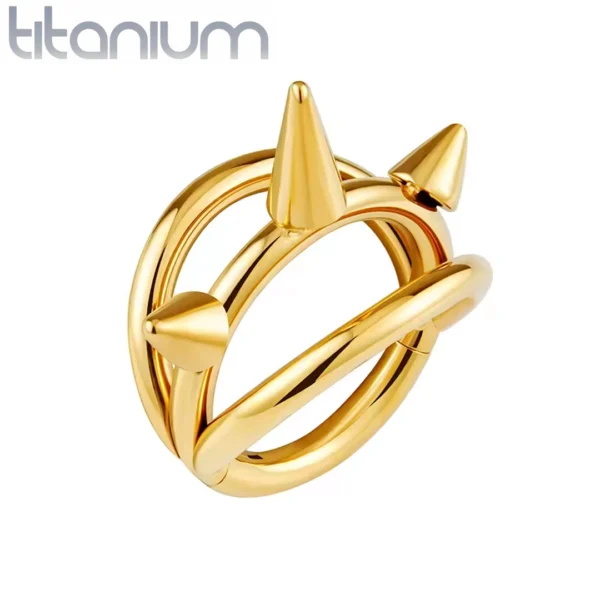 Piercing Triple Anneau Triple Pointe en Titane ASTM-F136 Doré Anodisé Piercing Triple Anneau Triple Pointe en Titane ASTM-F136 Doré Anodisé