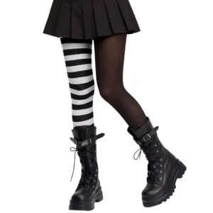 Collants Asymétriques Rayés Noir et Blanc Gothiques.