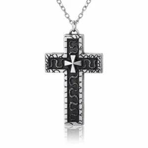 Collier Pendentif Croix Gothique Ouvrable Acier Inox.