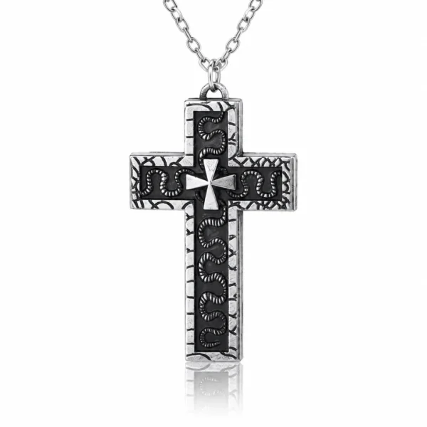 Collier Pendentif Croix Gothique Ouvrable Acier Inox.