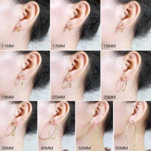 Faux Piercing Grandes Boucles d'Oreilles Créoles 11 à 60 mm (dimensions sur lobe d'oreille).