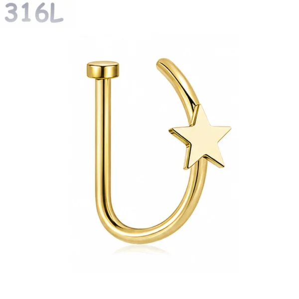 Faux Piercing Narine Anneau 8 mm Étoile Acier Chirurgical 316L Doré PVD Faux Piercing Narine Anneau 8 mm Étoile Acier Chirurgical 316L Doré PVD