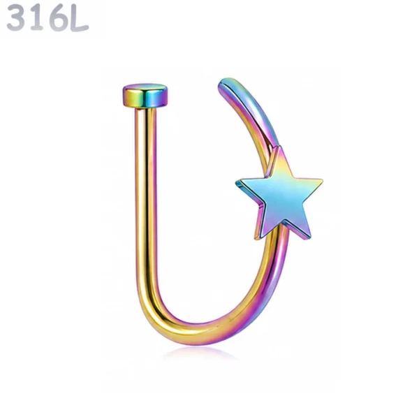 Faux Piercing Narine Anneau 8 mm Étoile Acier Chirurgical 316L Multicolore PVD Faux Piercing Narine Anneau 8 mm Étoile Acier Chirurgical 316L Multicolore PVD