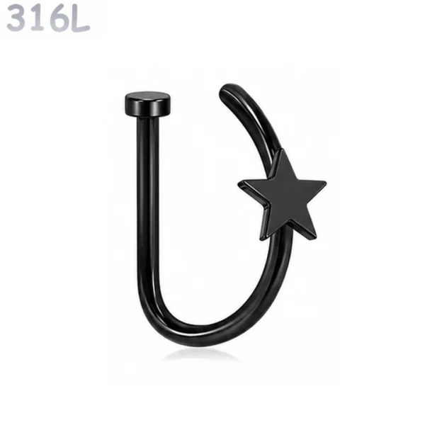 Faux Piercing Narine Anneau 8 mm Étoile Acier Chirurgical 316L Noir PVD Faux Piercing Narine Anneau 8 mm Étoile Acier Chirurgical 316L Noir PVD