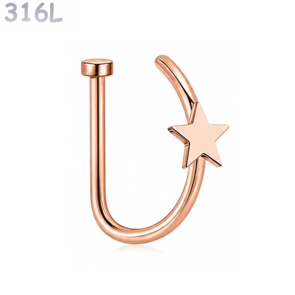 Faux Piercing Narine Anneau 8 mm Étoile Acier Chirurgical 316L Or Rose PVD Faux Piercing Narine Anneau 8 mm Étoile Acier Chirurgical 316L Or Rose PVD