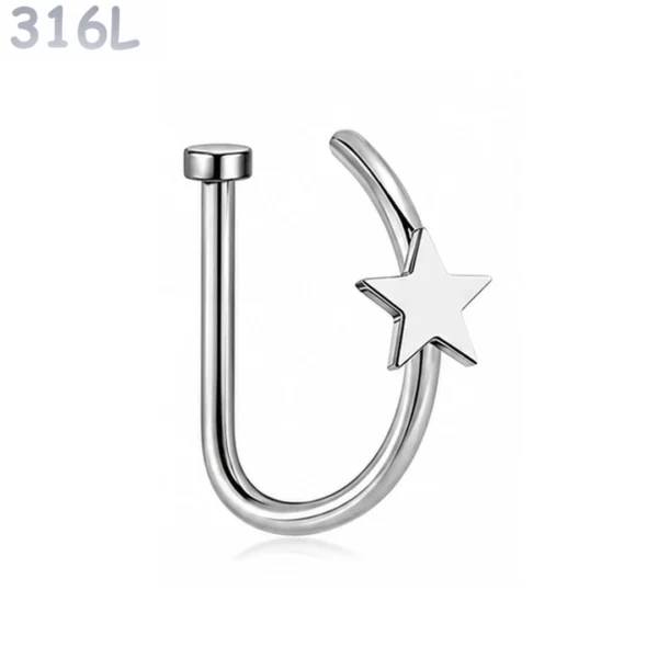 Faux Piercing Narine Anneau 8 mm Étoile Acier Chirurgical 316L Poli Faux Piercing Narine Anneau 8 mm Étoile Acier Chirurgical 316L Poli