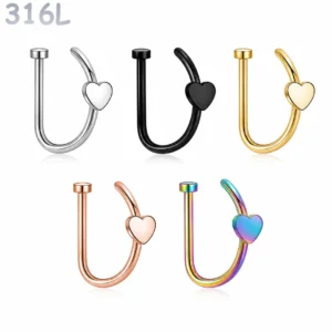 Faux Piercing Narine Anneau Motif Cœur Acier 316L.