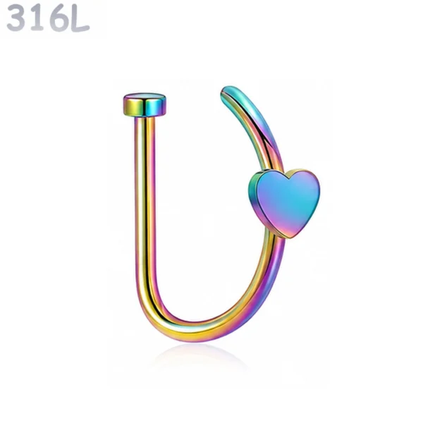 Faux Piercing Narine Anneau Motif Cœur Acier Chirurgical 316L Multicolore PVD Faux Piercing Narine Anneau Motif Cœur Acier Chirurgical 316L Multicolore PVD