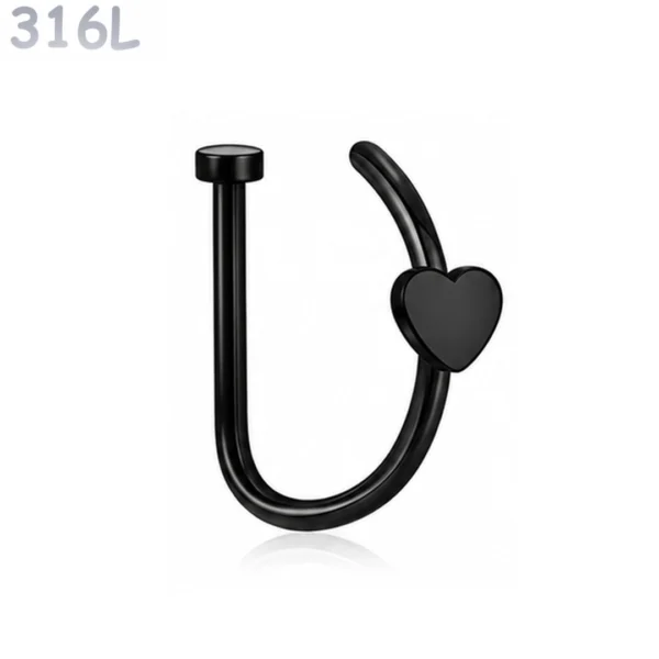 Faux Piercing Narine Anneau Motif Cœur Acier Chirurgical 316L Noir PVD Faux Piercing Narine Anneau Motif Cœur Acier Chirurgical 316L Noir PVD