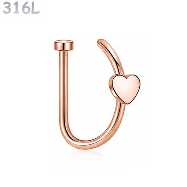 Faux Piercing Narine Anneau Motif Cœur Acier Chirurgical 316L Or Rose PVD Faux Piercing Narine Anneau Motif Cœur Acier Chirurgical 316L Or Rose PVD