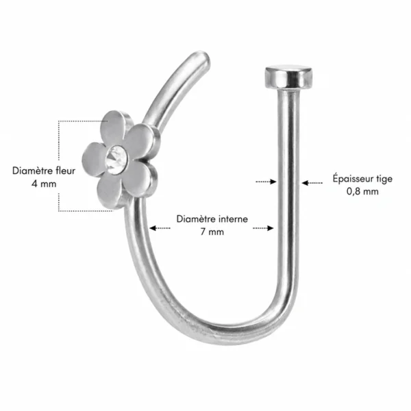 Faux Piercing Narine Anneau Ouvert à Motif Fleur & Zirconium (dimensions) Faux Piercing Narine Anneau Ouvert à Motif Fleur & Zirconium (dimensions).