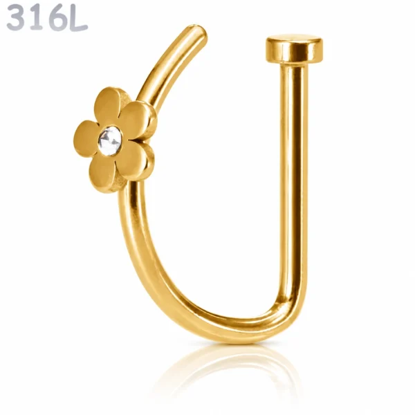 Faux Piercing Narine Anneau Ouvert à Motif Floral Acier 316L Doré PVD Faux Piercing Narine Anneau Ouvert à Motif Floral Acier 316L Doré PVD.
