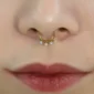 Faux Piercing Septum Anneau Billes & Zirconiums Acier 316L Doré PVD