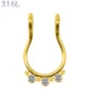 Faux Piercing Septum Anneau Billes & Zirconiums Acier Chirurgical 316L Doré PVD