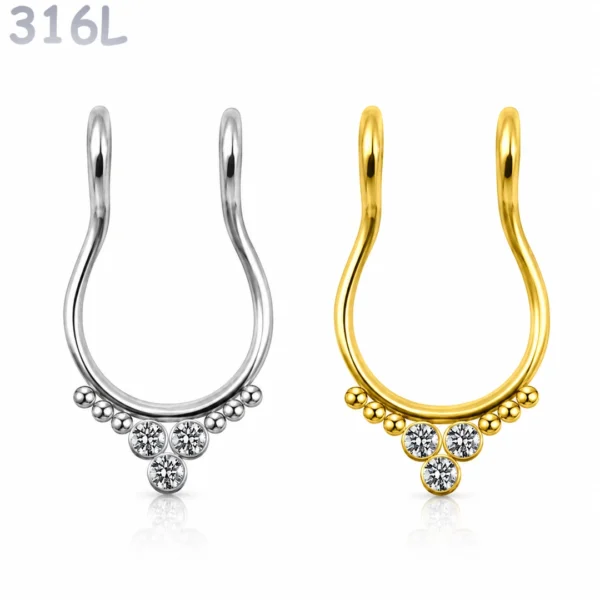 Faux Piercing Septum Couronne Zirconiums Acier 316L Faux Piercing Septum Couronne Zirconiums Acier 316L.