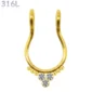 Faux Piercing Septum Couronne Zirconiums Acier Chirurgical 316L Doré PVD