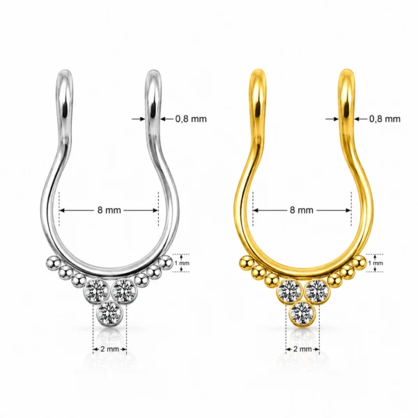 Faux Piercing Septum Couronne Zirconiums Acier Chirurgical 316L (dimensions) Faux Piercing Septum Couronne Zirconiums Acier Chirurgical 316L (dimensions)