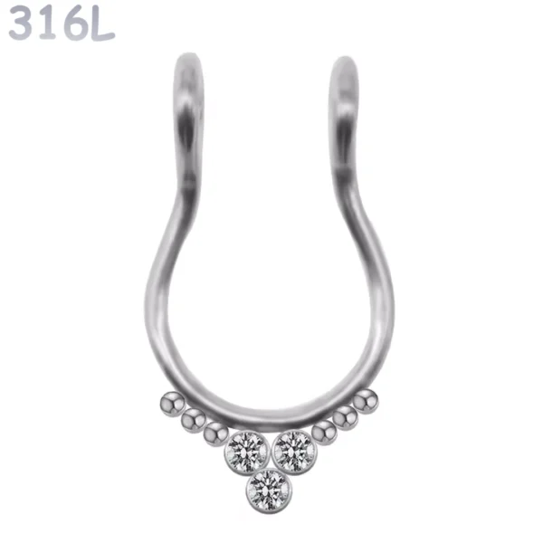 Faux Piercing Septum Couronne Zirconiums Acier Inoxydable 316L Poli Faux Piercing Septum Couronne Zirconiums Acier Inoxydable 316L Poli