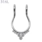 Faux Piercing Septum Couronne Zirconiums Acier Inoxydable 316L Poli
