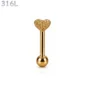 Piercing Langue Cœur Texturé Acier Chirurgical 316L Doré PVD