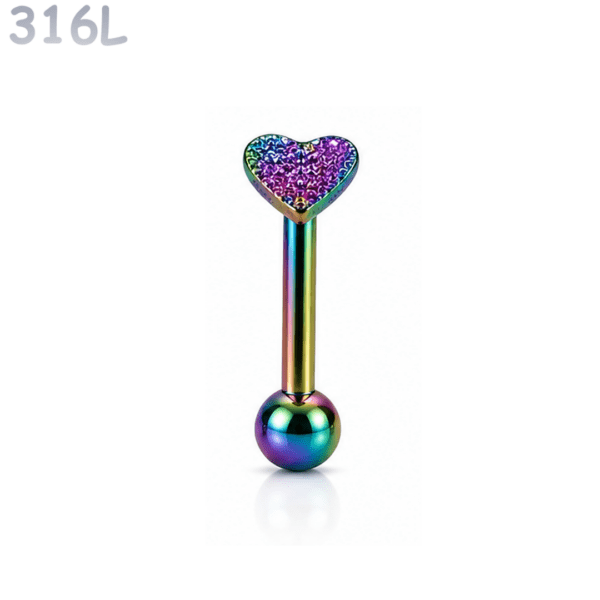 Piercing Langue Cœur Texturé Acier Chirurgical 316L Multicolore PVD Piercing Langue Cœur Texturé Acier Chirurgical 316L Multicolore PVD